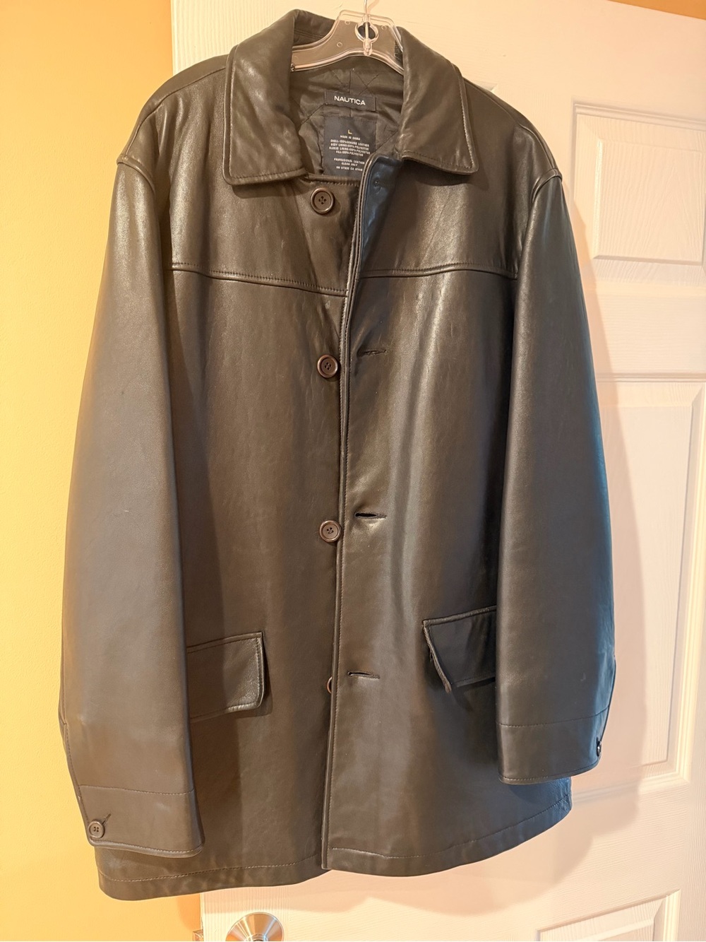 Nautica Men’s Black Leather Trench Coat